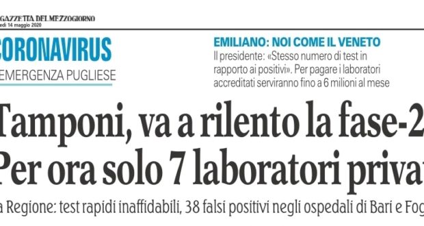 E' assolutamente falso quanto da giorni affermano Emiliano e il suo epidemiologo Lopalco ovvero che il nostro sistema sanitario è come quello veneto. E' falso perchè il sistema veneto si basa su una forte presenza della medicina territoriale e su una diminuita importanza degli ospedali come centri di cura, scelta che la Puglia non ha fatto ispirandosi invece al modello lombardo dei grandi ospedali e ad una presenza sempre più massiccia del privato nella sanità regionale. E' veramente disdicevole fare falsi paragoni allo scopo di abbagliare gli elettori. Gli interventi della sanità veneta si sono basati sulla gestione domiciliare dei pazienti attraverso le Usca ovvero le unità mobili di medici che visitano e curano gli ammalati nelle loro case. La Puglia, pochi giorni fa e a distanza di due mesi dal decreto era l'unica regione italiana a non aver attivato le unità mobili di continuità assistenziale. In Puglia non si è fatta prevenzione i tamponi somministrati sono stati solo 85.000 ed erano negati ai famigliari delle persone ammalate mentre in Veneto i tamponi somministrati sono stati 500.000 e orientati alla ricerca dei positivi e non solo destinati alle persone sintomatiche. E' deplorevole fare politica in modo falso e disonesto.